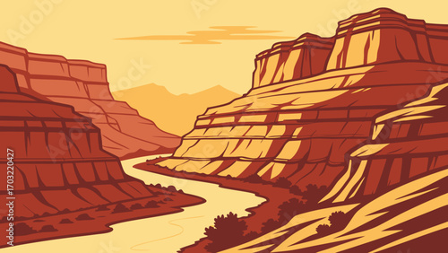 Winding River Through Majestic Canyon Landscape.