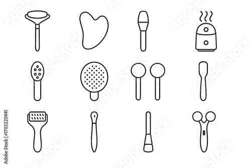 Mini skincare minimalist icon basic slim roller globe sha spatula icons vector