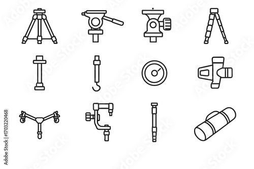 Column dolly icons vector photography tripod monopod level head counterweight icon indicator