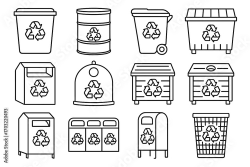 Textile recycling can vector icon metal outdoor wheeled mesh bin icons