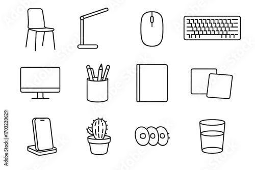 Stand keyboard icon pastel office water glass minimalist icons monitor plain vector