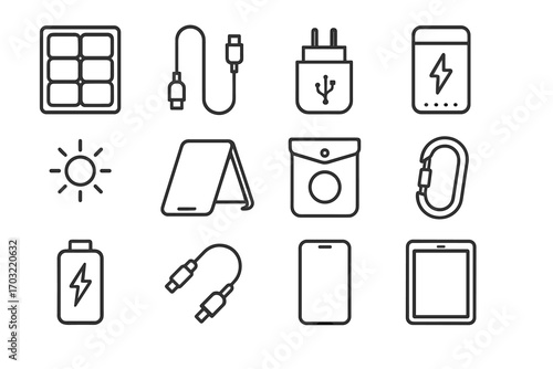 Solar usb smartphone icons charging vector icon pack charger indicator battery bank