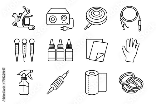 Sheets liner icons grips spray tools coil tattoo practice disposable icon vector