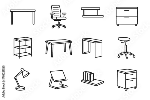 Storage ergonomic minimalist rolling shelf meeting vector icons chair office icon desk