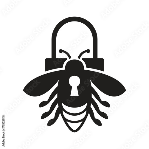 Bee lock logo design silhouette vector illustration
