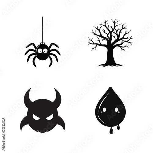 Spooky spider devil tree and ink drop hanging creepy