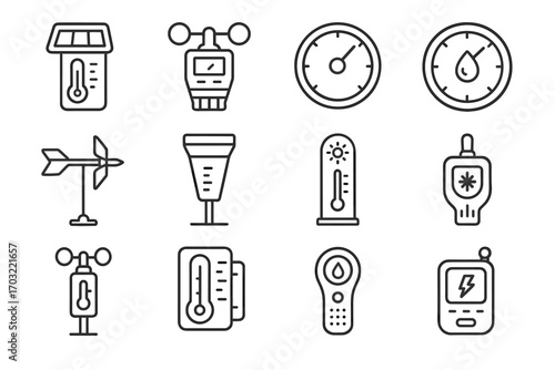 Vector gauge humidity weatherproof weather outdoor device thermometer index icon station sensor