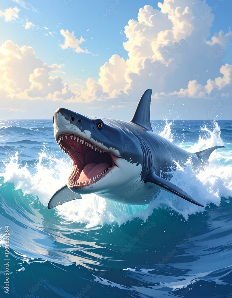 Naklejka premium Powerful prehistoric shark leaping