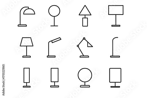 Vector table lamp icon modern slim strip icons minimalist desk geometric adjustable