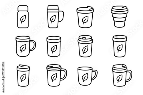 Icon strap cup steel tea insulated ceramic vector thermos travel mug