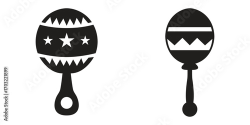 Vector set illustration of baby rattle toy silhouettes for kids