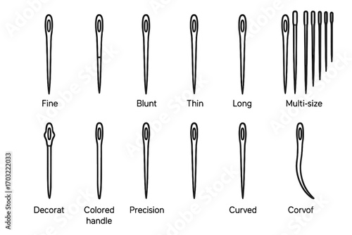 Thin thick needle vector gold curved needles tip embroidery quilting icon decorative