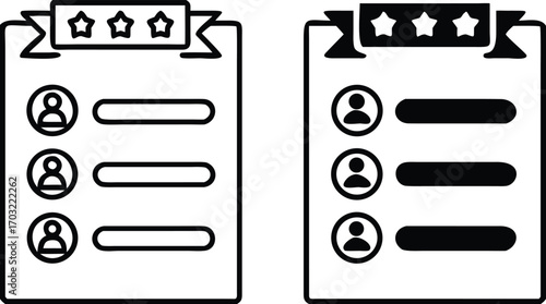 Leaderboard Icons. Black and White Vector Illustration. List That Displays Names and Achievements of the Top Participants of a Competition or Game. Reward Concept

