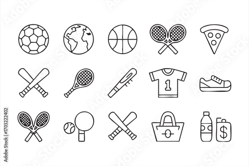 Sports lifestyle icons vector set with soccer basketball tennis and baseball symbols
