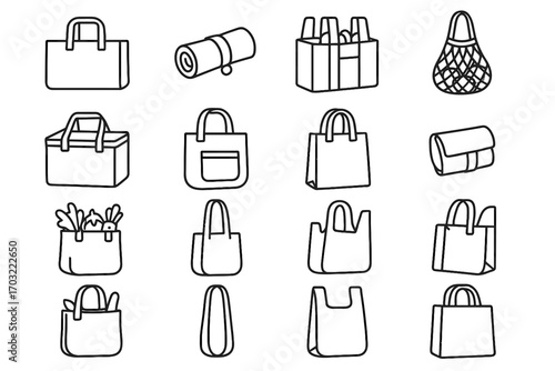 Produce grocery pocket gusset vector carry textured bags icon flat reusable bag
