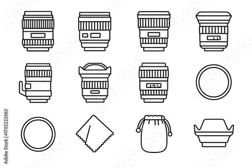Filter icon architectural hood pouch focus cleaning vector fisheye photography lens icons