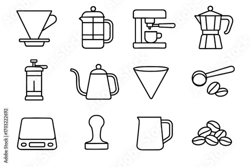 Press tool coffee french tools vr espresso vector curved kettle icon minimalist