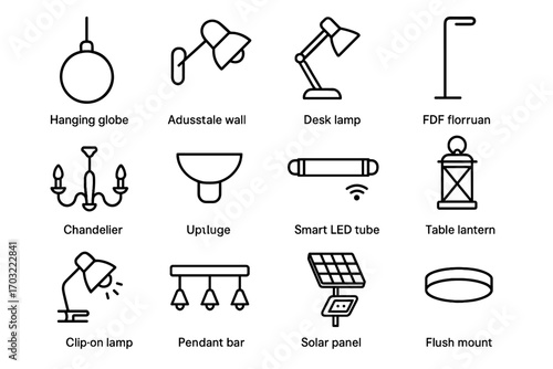 Tube light icon pendant vector home floor wall led lighting arms task