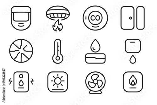 Environmental sunlight home ingress gas vector sensor water smart detector temp icon