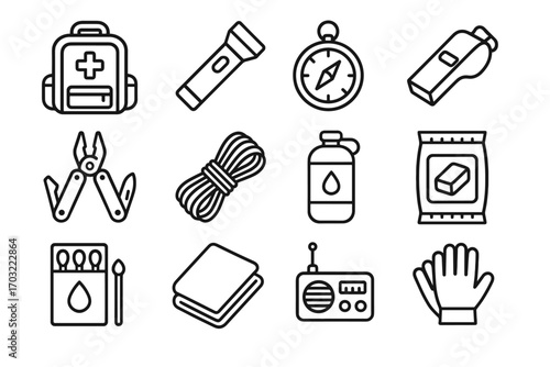 Matches emer strong compass food vector icon insulating whistle safety gloves
