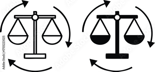 Legal Process Icons. Black and White Vector Illustrations. Hand on the Book of Laws. The Procedure Established by Law, Within Which the Court Considers and Resolves Disputes

