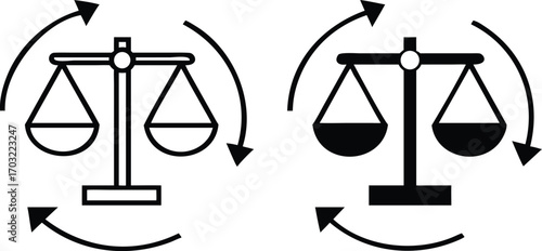 Legal Process Icons. Black and White Vector Illustrations. Hand on the Book of Laws. The Procedure Established by Law, Within Which the Court Considers and Resolves Disputes

