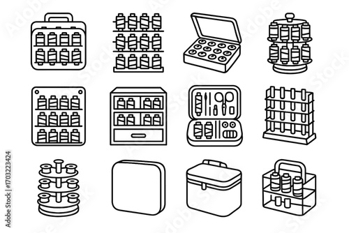Plastic case caddy vector thread travel display icons organizer sewing icon rotating