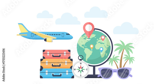 Embark on a global adventure with this vibrant collection of travel essentials and destinations.