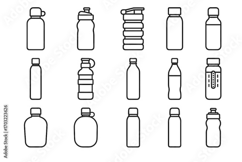 Slim insulated hydration canteen bottle flask icon reusable thermal vector coffee icons