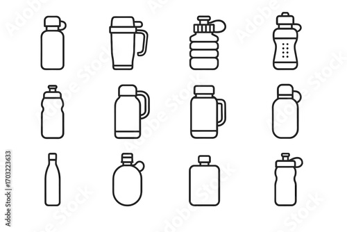 Foldable travel silicone stainless hydration narrow sports vector bottle flask icon icons