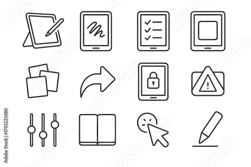 Tablet vector icon tip handwriting stylus share notebook digital stand icons tap