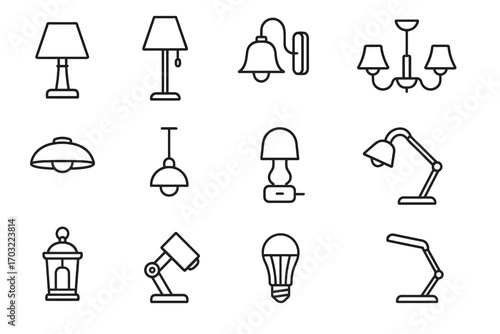 Vector chandelier lighting icons lantern lamp sconce home night icon floor led