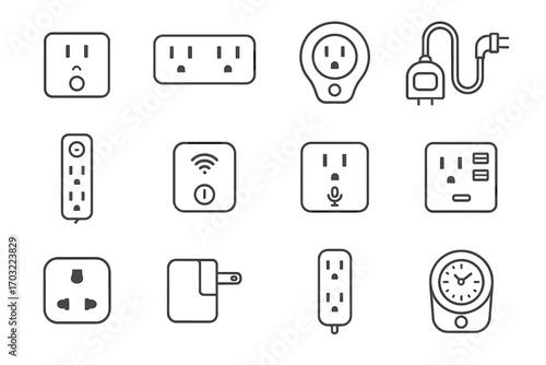 Icon outlet weatherproof plug outdoor protector smart vector dual round