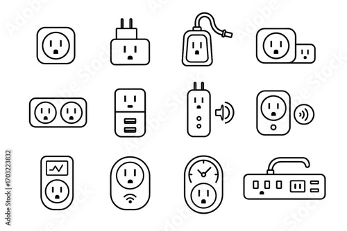Strip charger plug mini usb dual socket icon smart vector