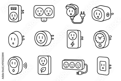 Outdoor socket icon plug strip dual charging vector surge smart
