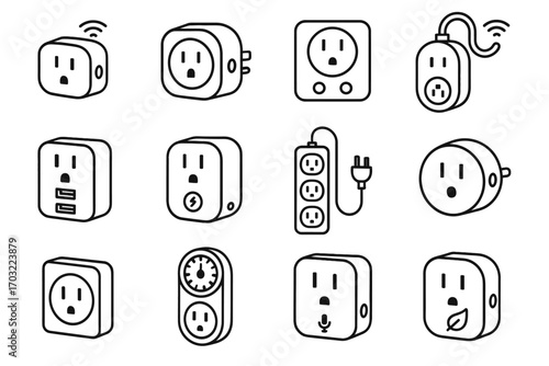 Usb strip vector icons timer plug icon socket indoor smart compact