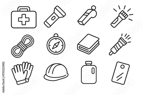 Mirror vector emer icon flashlight thermal medical gloves flare rope water