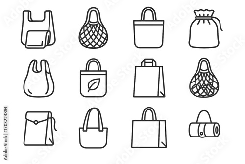 Eco vector icons mesh icon tote cloth grocery reusable bag canvas