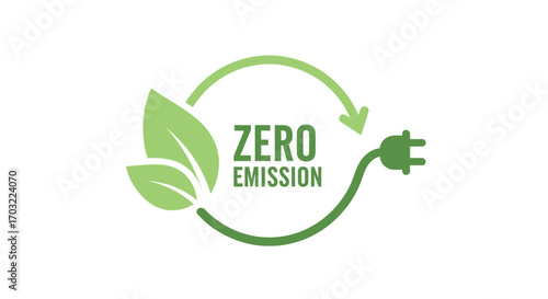 Eco-friendly concept of zero emission with a leaf and electric plug