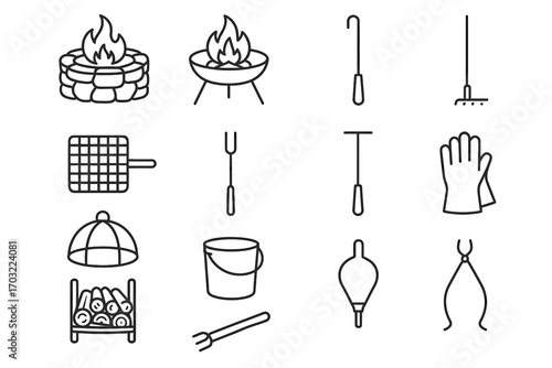 Tongs icon pit outdoor roasting vector ash ember spark pail fire poker