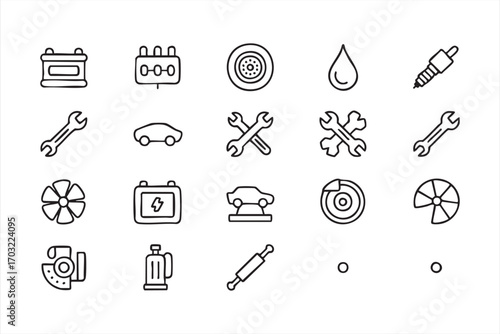 Auto service icons collection with mechanic tools exhaust tire and engine graphics