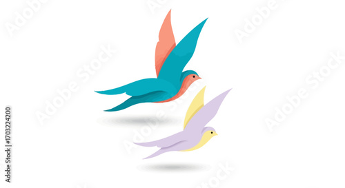 Two colorful birds soaring gracefully in the sky, symbolizing freedom and joy.