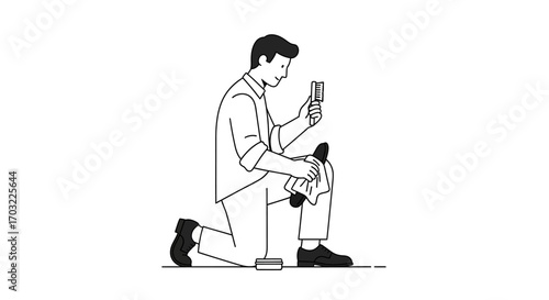 Man Cleaning Shoes Focused on Detail.