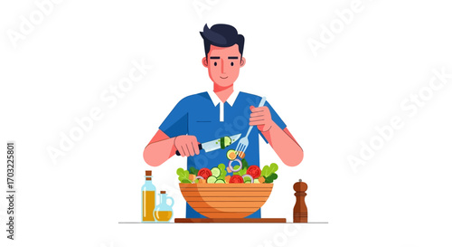 Man preparing a healthy vegetable salad.