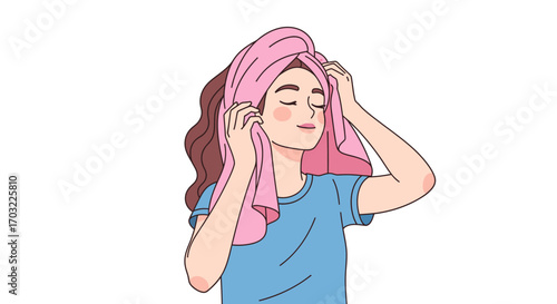 Woman drying her hair with a towel.