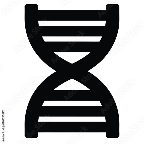 Stylized black and white DNA molecule symbol with horizontal lines and structure