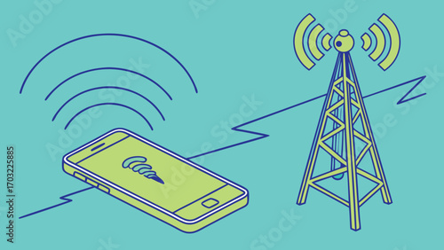Cell Tower and Smartphone Communication Illustration.