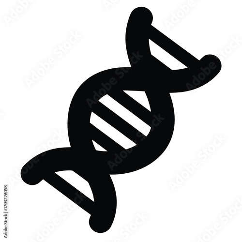 Black and white simplified DNA molecule icon representing genetics and biology