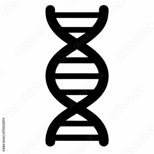 Stylized DNA double helix structure presented in simple bold black vector graphic