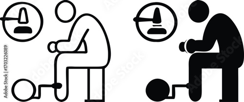 Guilty Icons. Black and White Vector Illustrations. Criminal in Handcuffs and Judge's Gavel. Man Who Committed a Crime. Justice Concept

